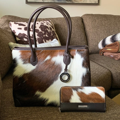 cowhide shoulder purse for western style event