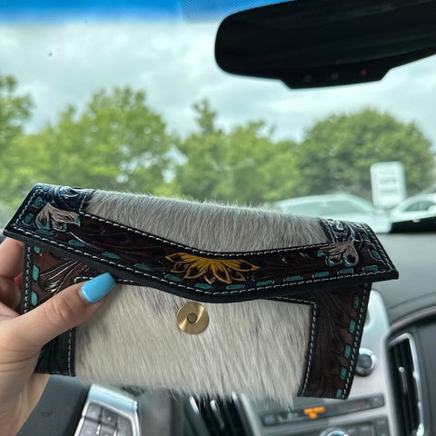 cowhide clutch purse for everyday use