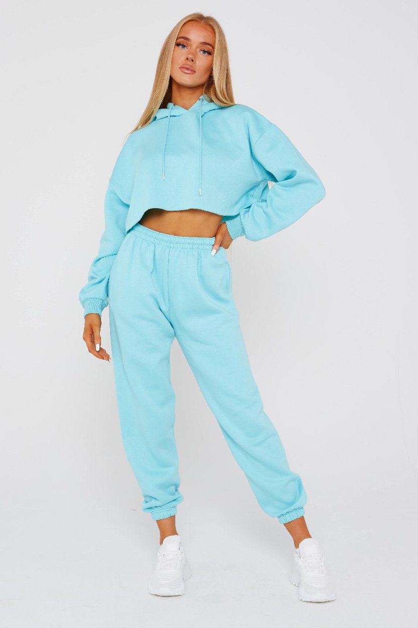Torquoise Crop Tracksuit Loungewear Set - Olivia – Entire Desire
