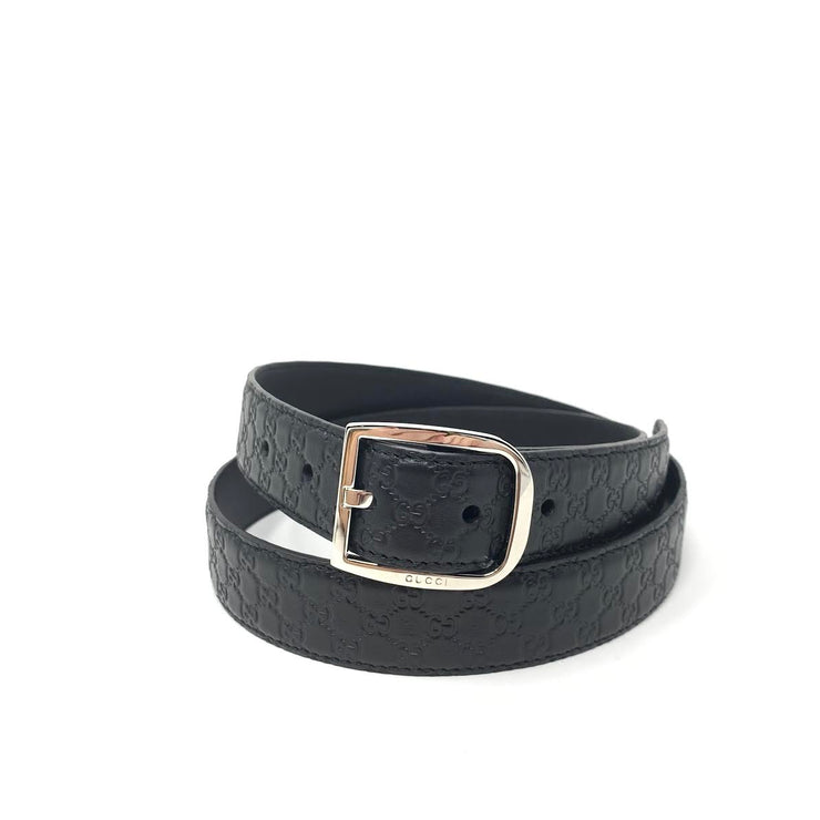 gucci black belt with silver buckle