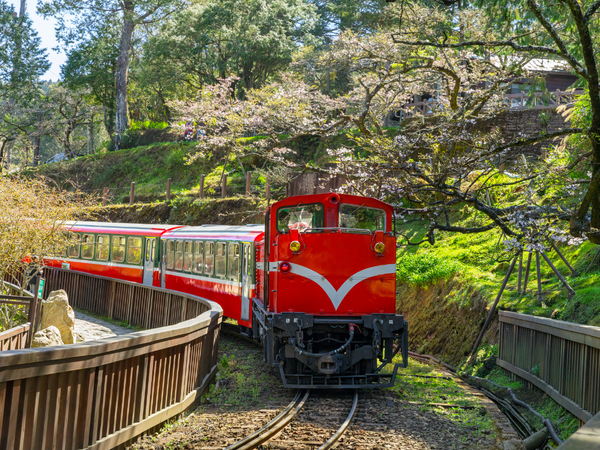 the famous red Alishan Forest Railway Train