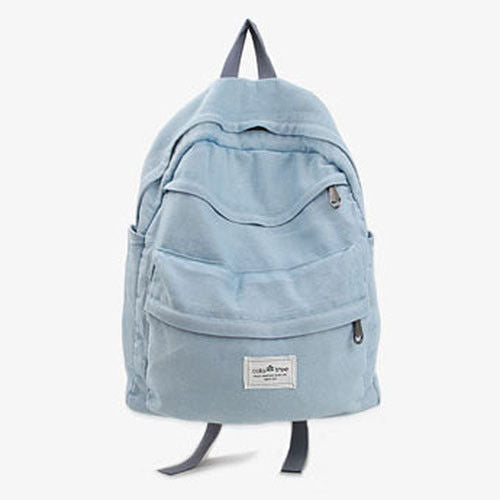 blue denim backpack