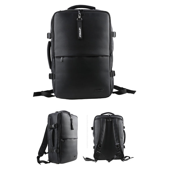 black faux leather backpack mens