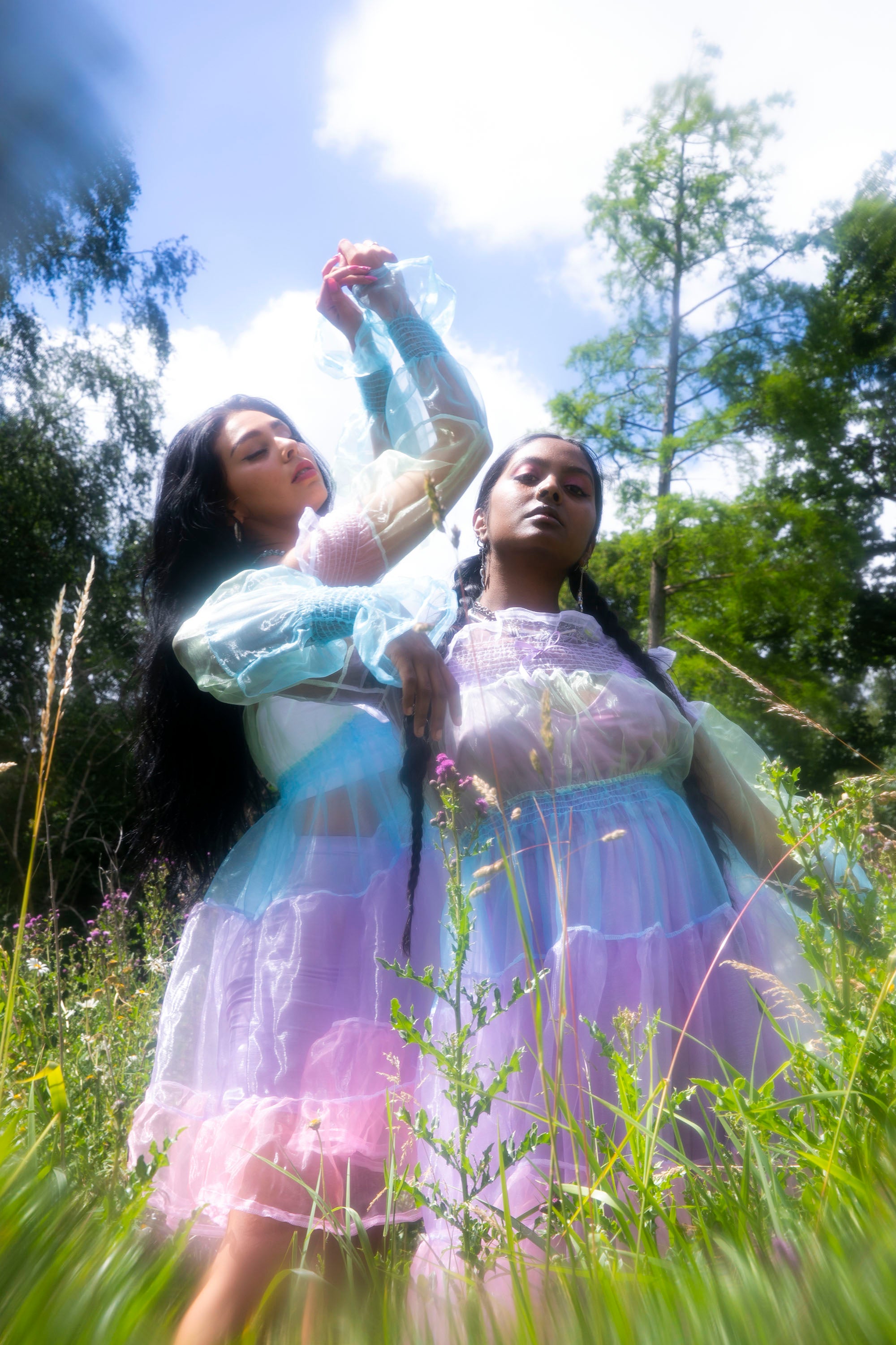 close up - pastel organza bardot dress