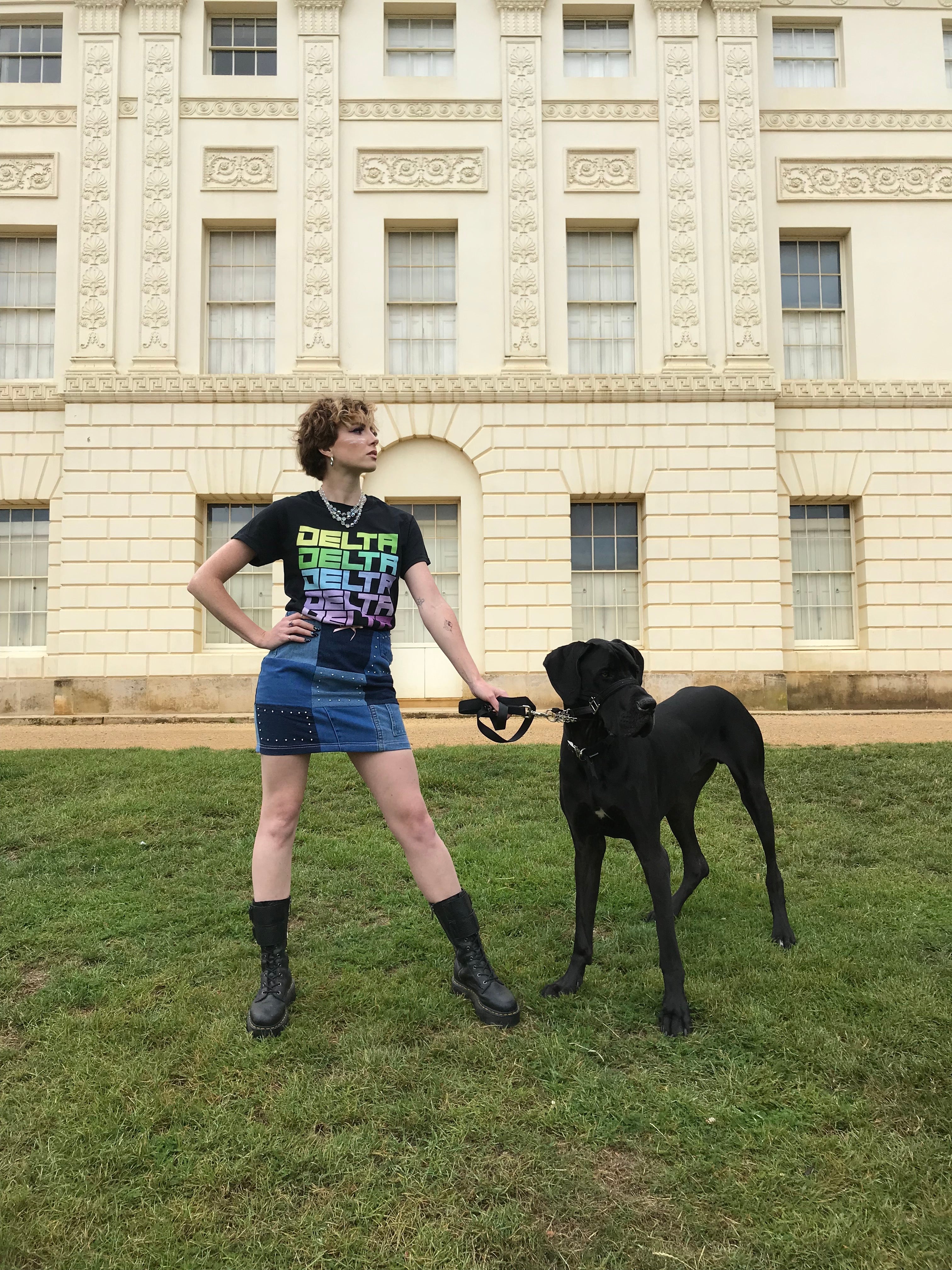 pastel print black short sleeve tee