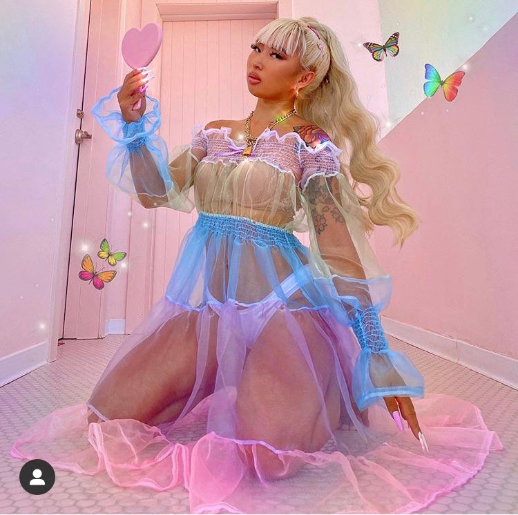 Floguan wears the Cirrostratus - pastel organza bardot dress