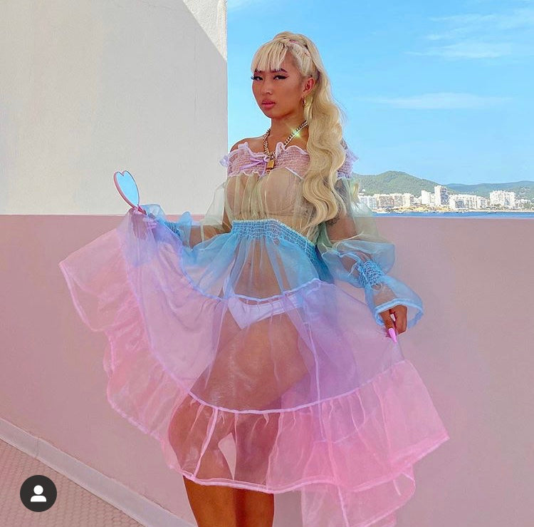 Flo in Cirro - pastel organza bardot dress