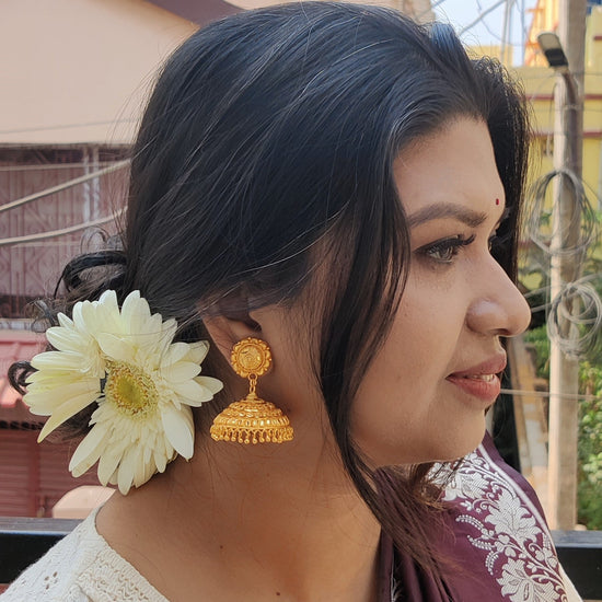 Big Floral Size Gold Plated Studs (kan pasha) | Earrings | The Golden  Jewellers | Your Jewellery Partner