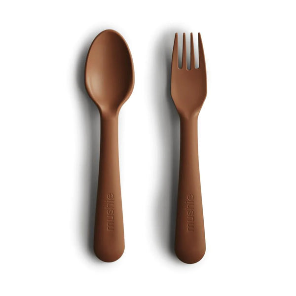 Mushie Kids Fork & Spoon Set, Smoke