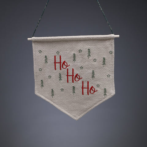 Christmas Stonewashed Linen Embroidery Banners