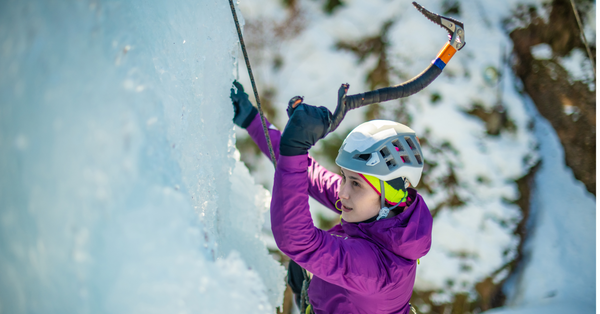 Girl Ice Climbing Training