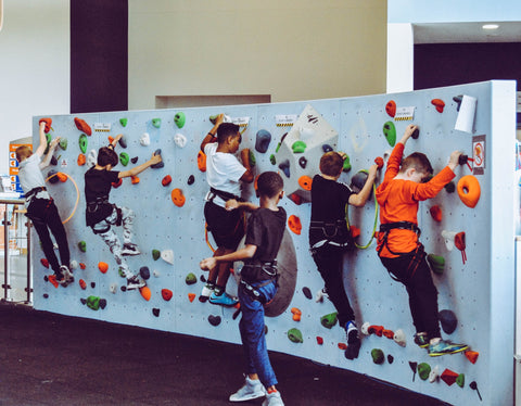 kids climbing an indoor rock wall