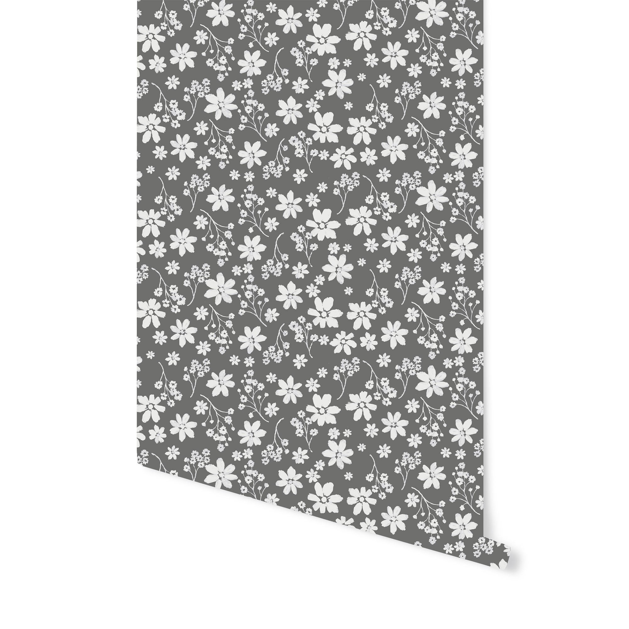 Zoe Floral Wallpaper in Charcoal