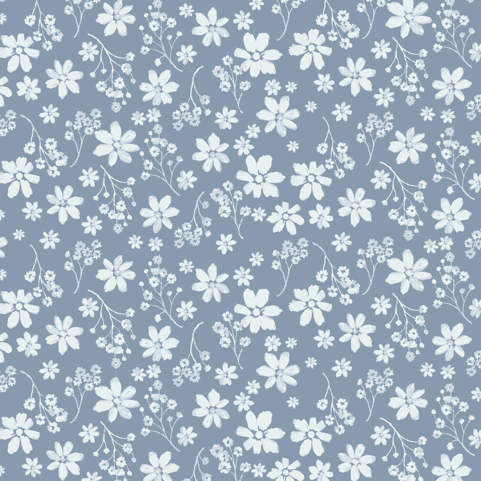 Zoe Floral Fabric in Dusty Blue