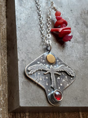 Red Garnet Guardian Angel Necklace - Wood Bison Metal