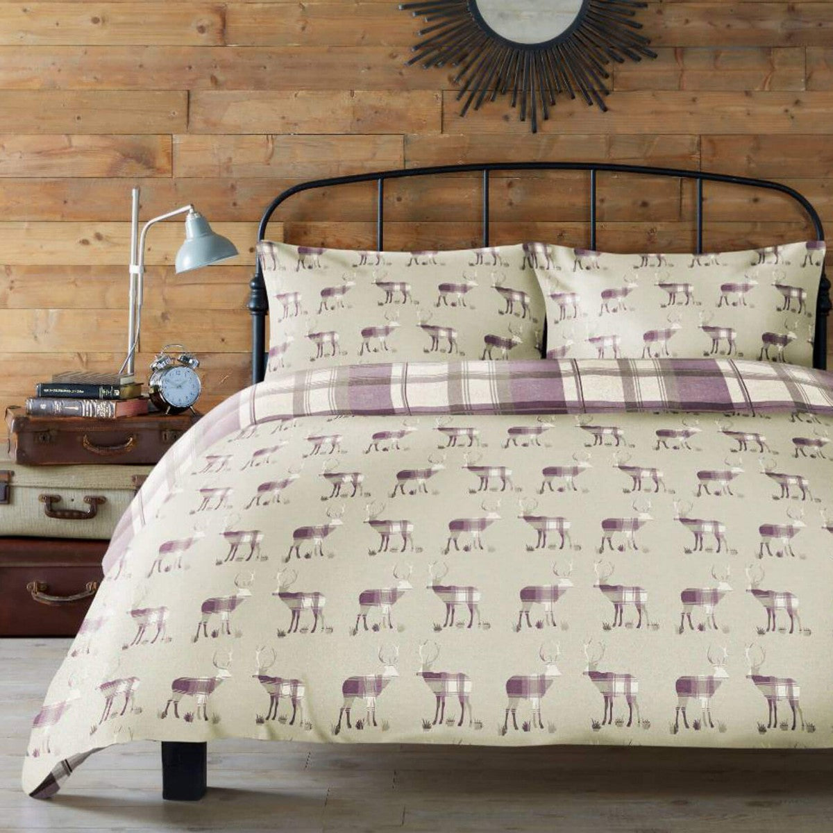 Appletree Kinross Stag Brushed Cotton Duvet Cover Set Plum