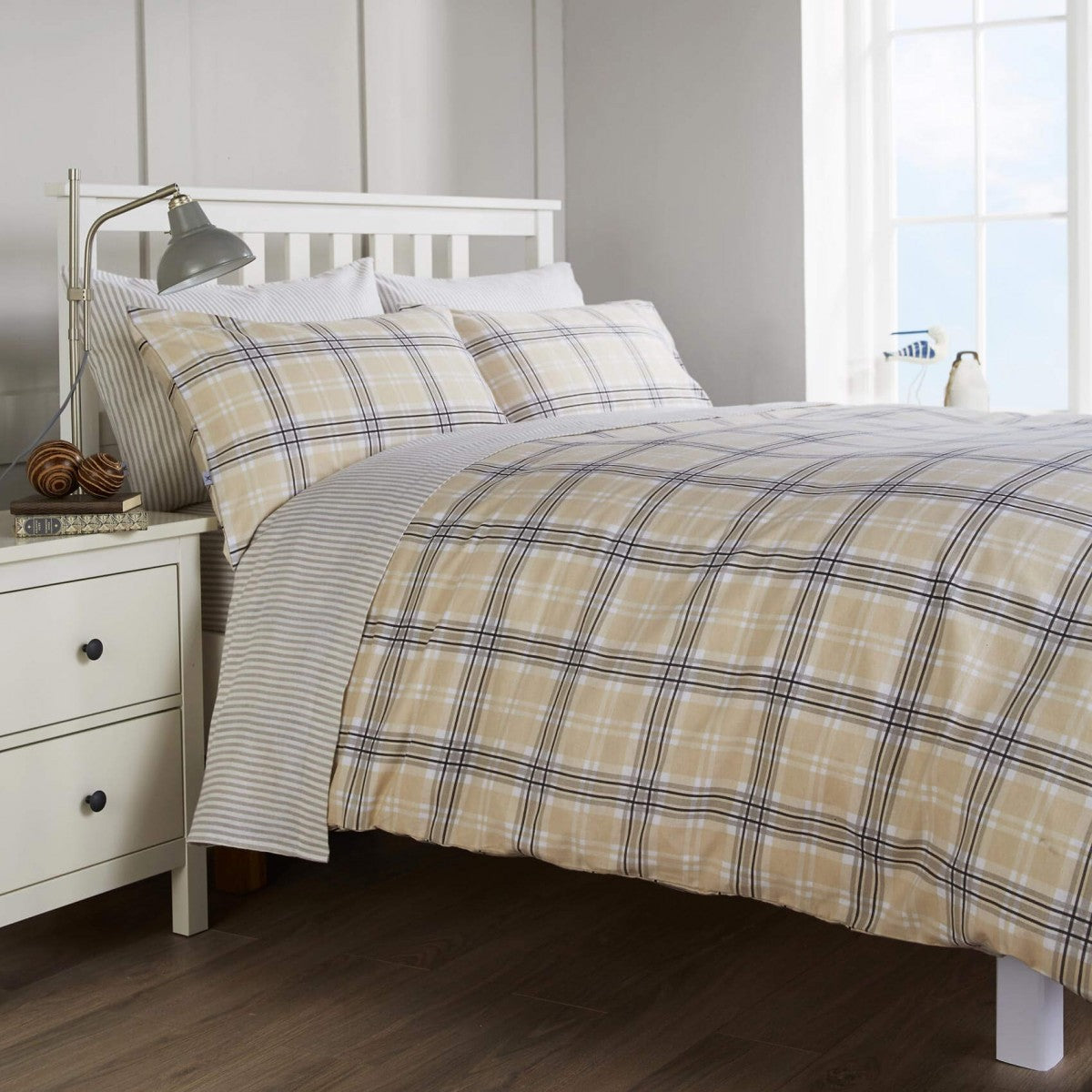 Vantona Easy Living Flannelette Oban Duvet Cover Set Natural