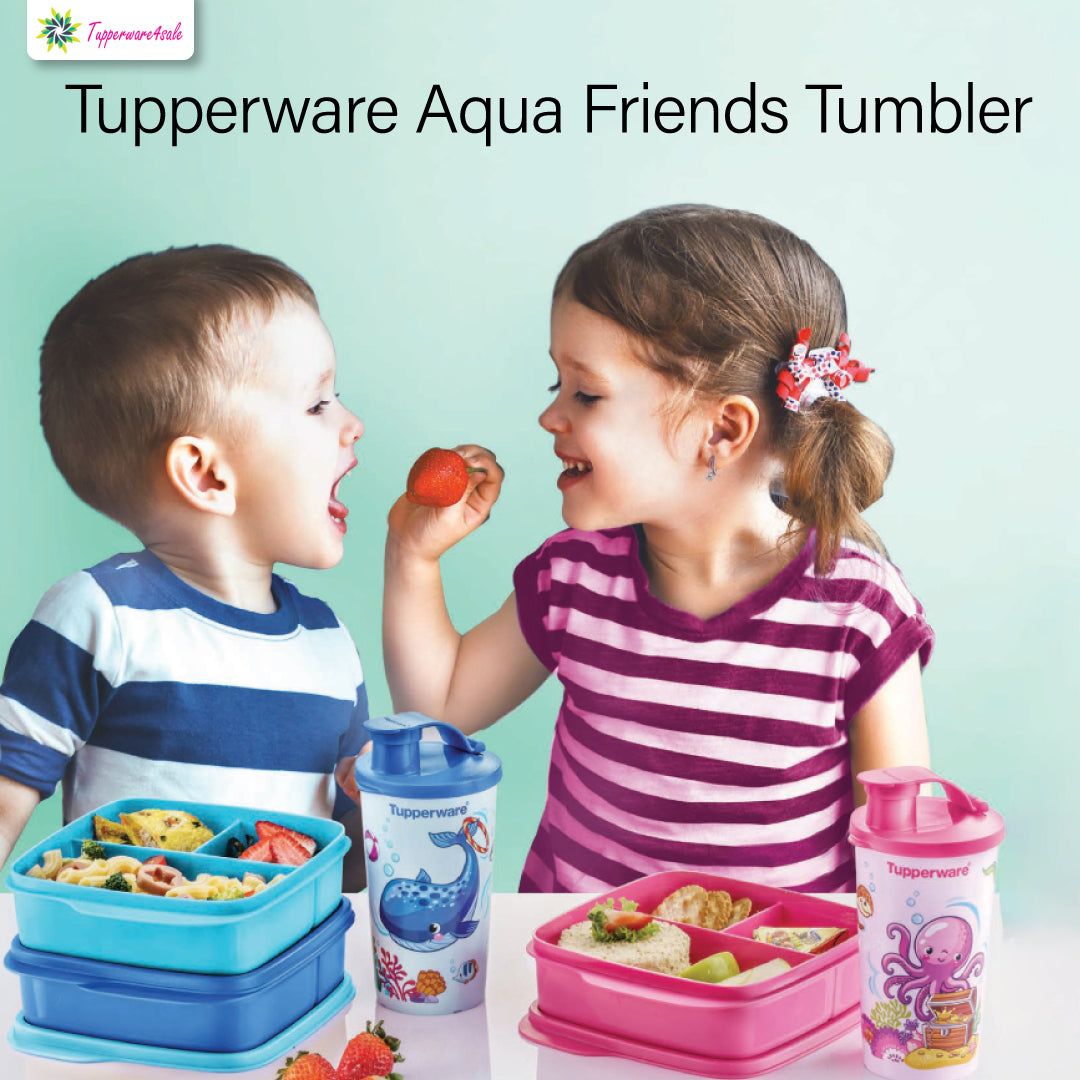 Tupperware Aqua Friends Tumbler / Kids Drinking Bottle - Blue