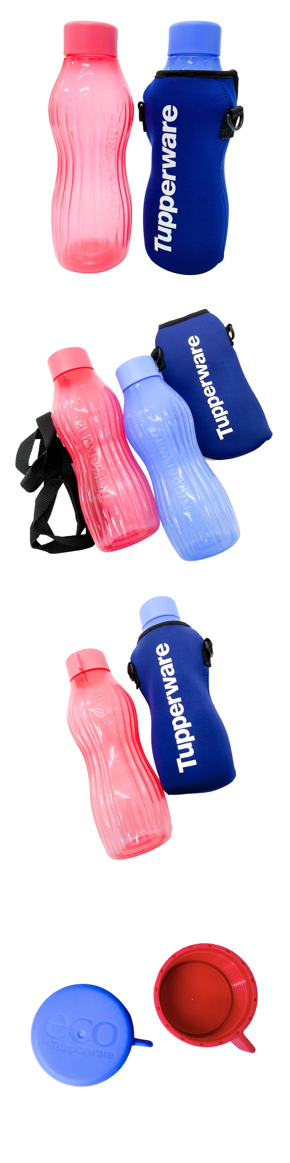 Tupperware Xtreme Aqua Freezer Proof Bottles with Pouch - Red/Blue