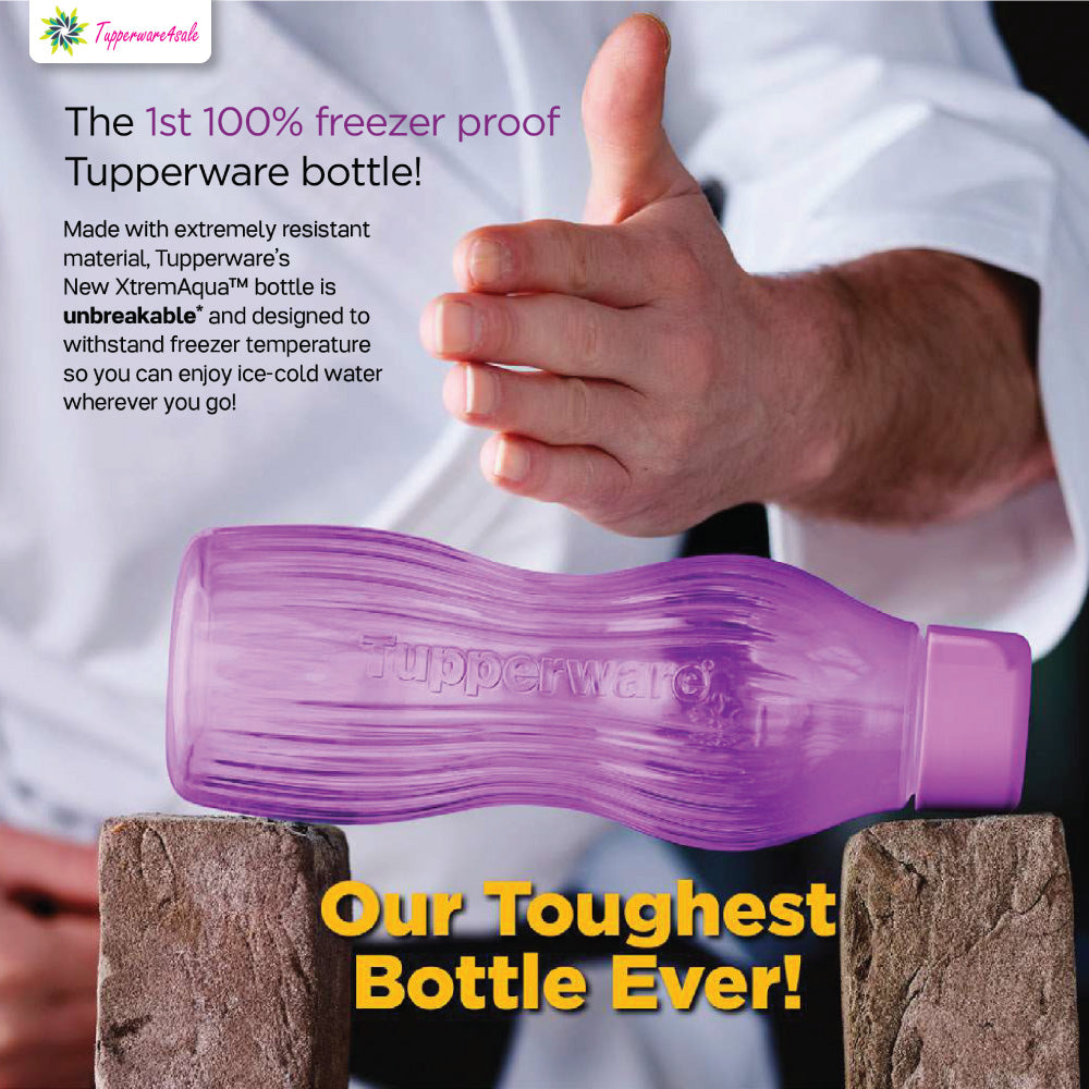 Tupperware Xtreme Aqua Freezer Proof Bottles with Pouch - Purple/Green