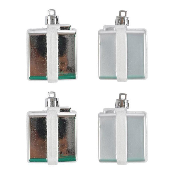 Set de 4 suspensions paquets cadeaux PVC - H 6 cm - Argent -