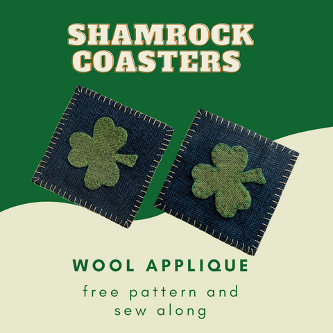 photo of two square coasters each with a shamrock and embroidery.