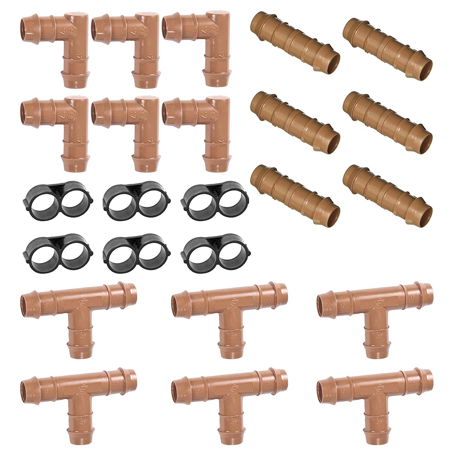 (24 Piece) 1/2" Barb Insert Drip Fittings Kit Tee, Coupling