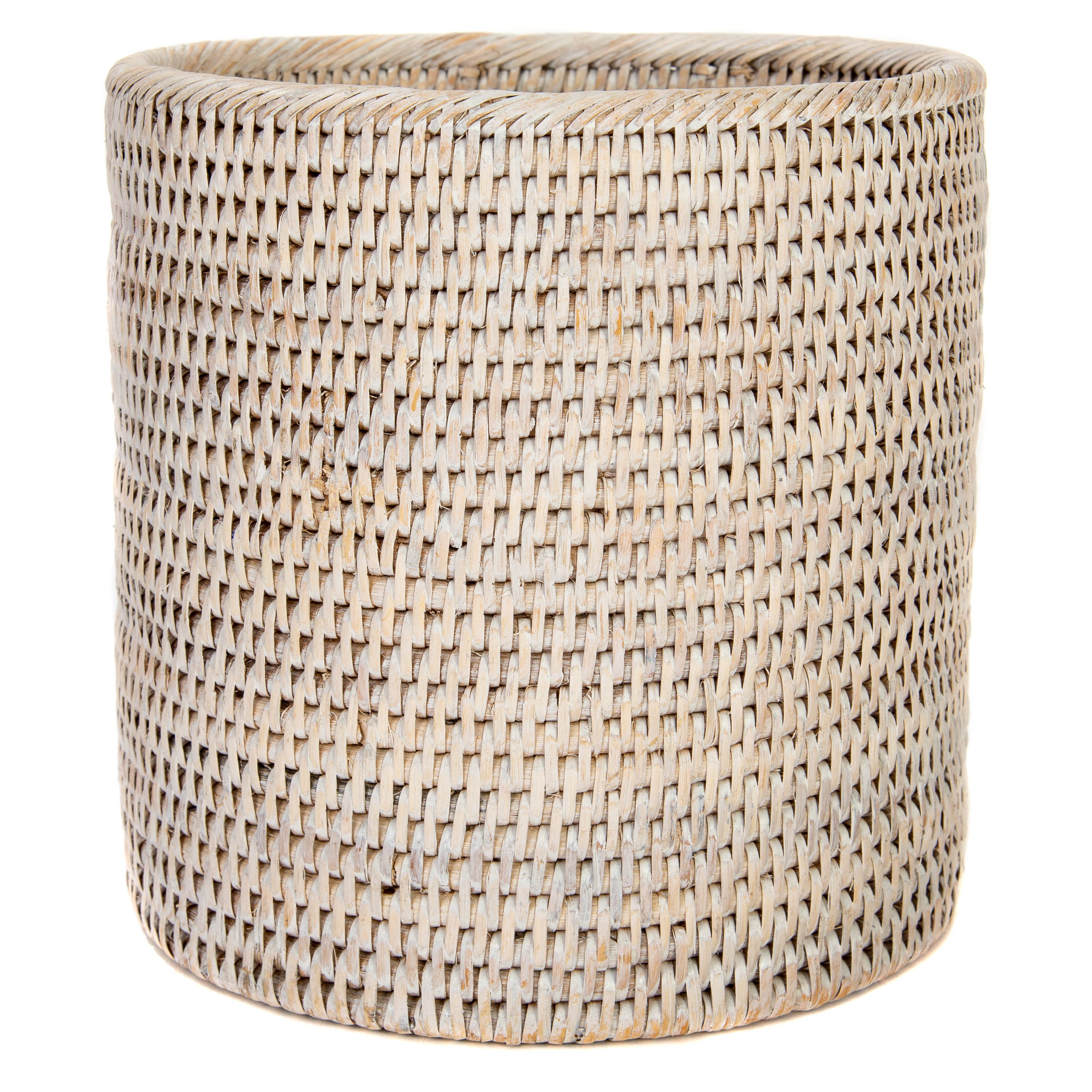 Artifacts Trading Company Rattan Round Waste Basket with Metal