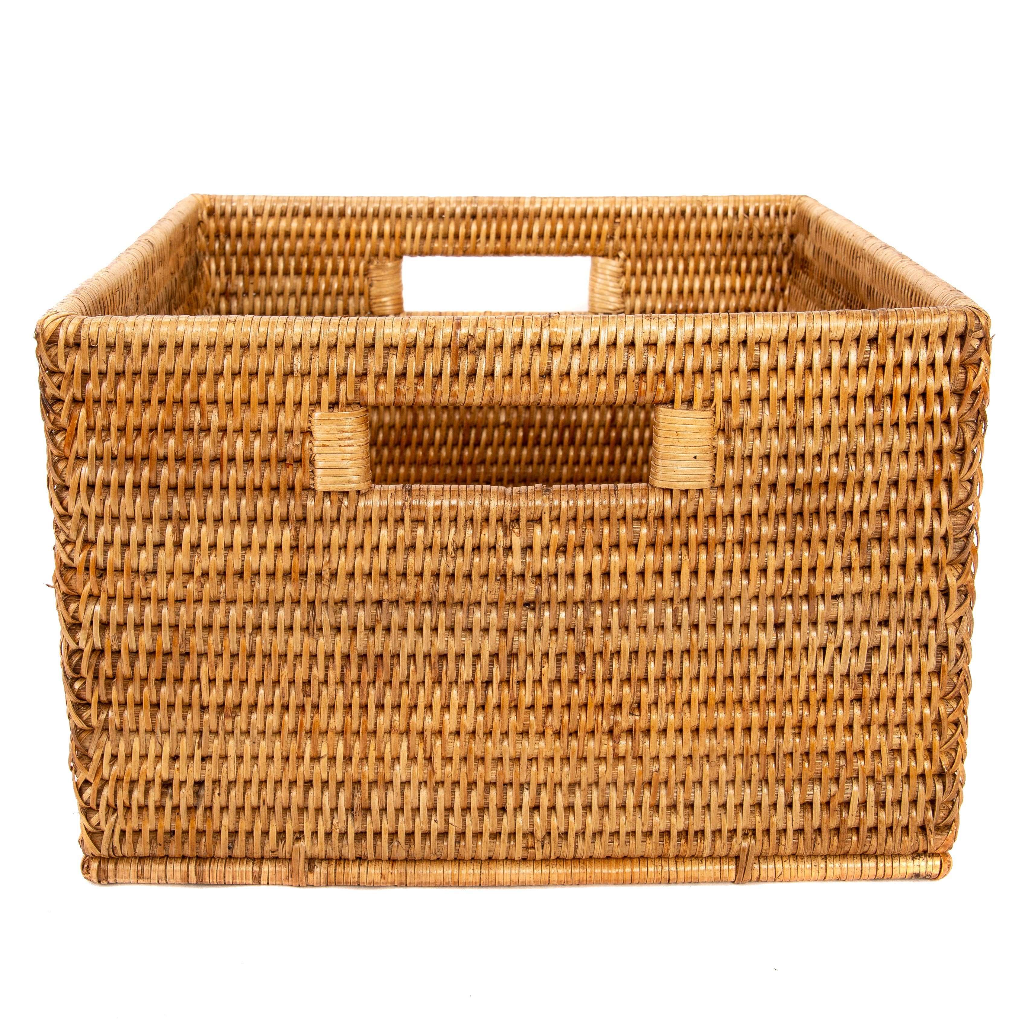 Artifacts Trading Company Rattan Round Waste Basket with Metal