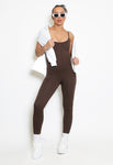 Brown Strappy Unitard Jumpsuit Activewear - Myla