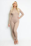 Beige Ribbed Knitted Catsuit - Magdalena