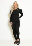 Black Ribbed Knitted Ruffle Jumper & Legging Set - Lacey