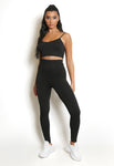 Black Strap Crop Top & Leggings Gym Set - Aurelia