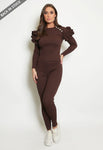 Brown Ribbed Knitted Ruffle Jumper & Legging Set - Lacey