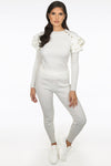 Off White Ribbed Knitted Ruffle Jumper & Legging Set - Lacey