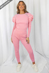 Pink Ribbed Knitted Ruffle Jumper & Legging Set - Lacey