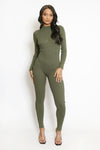 Khaki Green Ribbed Knitted Catsuit - Magdalena