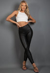 Black High Waist Black Sleek Pu Matt Leggings - Livia