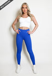 Royal Blue High Waist Ribbed Gym Leggings - Della