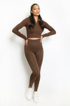 Brown Textured Active Wear Leggings - Sunny