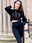 Black Distressed Knitted Crop Jumper - Elina