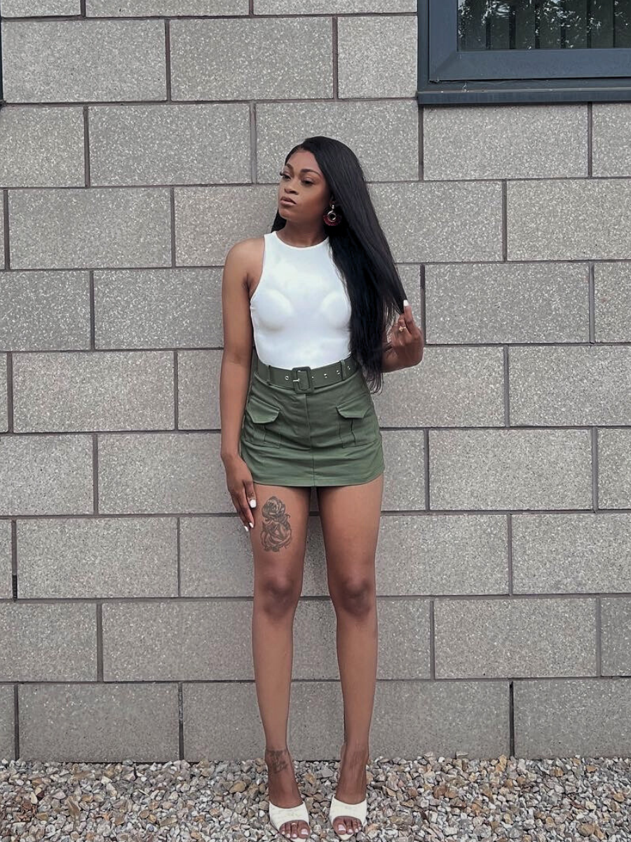 Khaki Green Cargo Belted Skort - Estrella