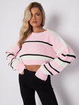 Pink Stripe Oversized Knitted Crop Jumper - Marlowe