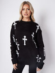 Black Cross Oversized Knitted Jumper - Cynthia