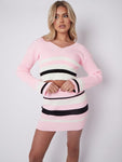 Pink Knitted Striped Crop Top & Mini Skirt Co-ord - Layne