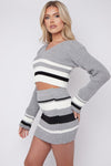 Grey Knitted Striped Crop Top & Mini Skirt Co-ord - Layne