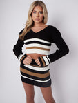 Black Knitted Striped Crop Top & Mini Skirt Co-ord - Layne