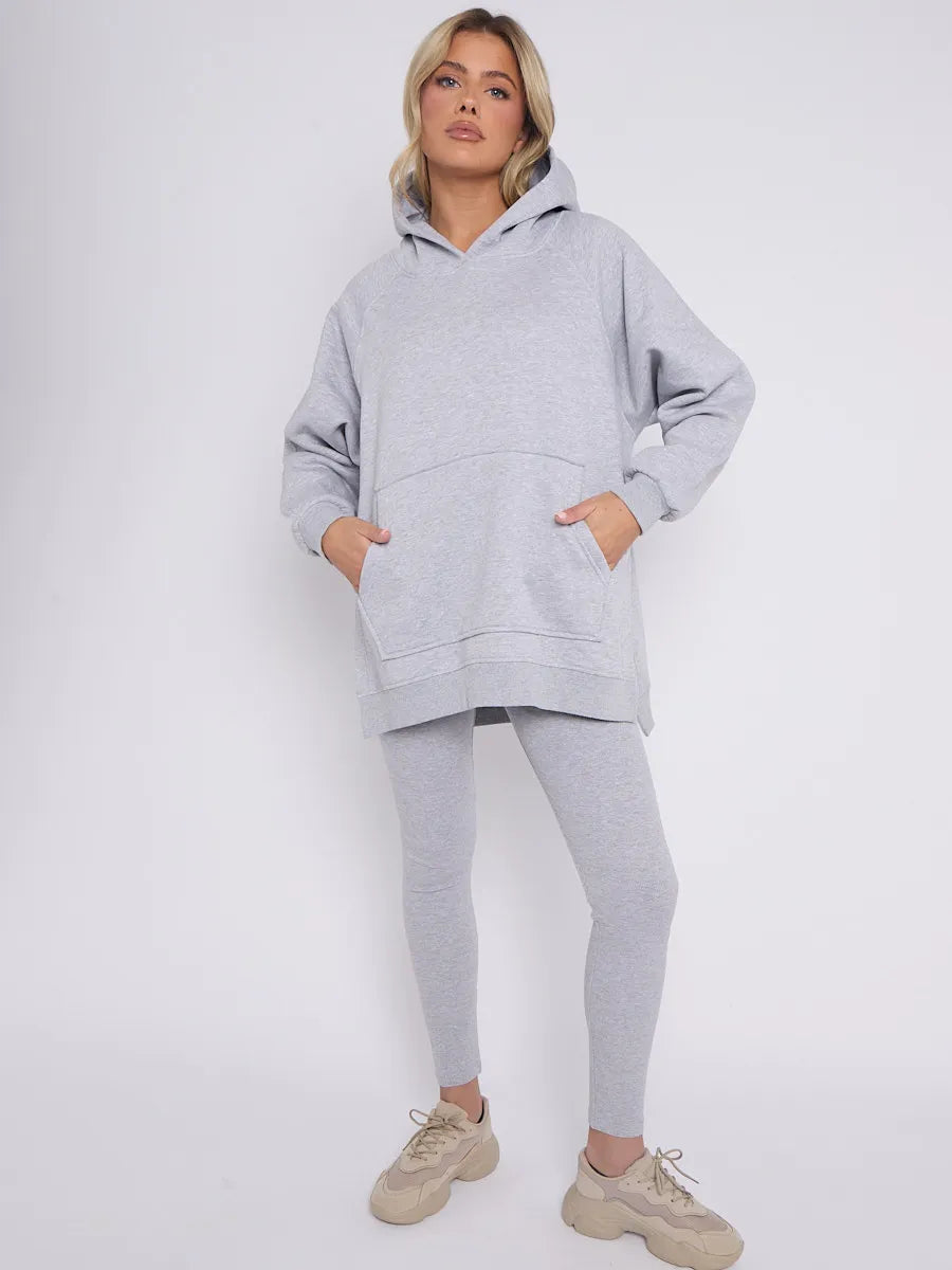Grey Oversized Split Sides Hoodie & Ribbed Leggings Co-ord - Shelly