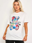 White Blessed Teddy Graphic Printed T shirt   Mckenzie