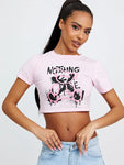 Pink Nothing Graphic Printed Crop Top   Zoey